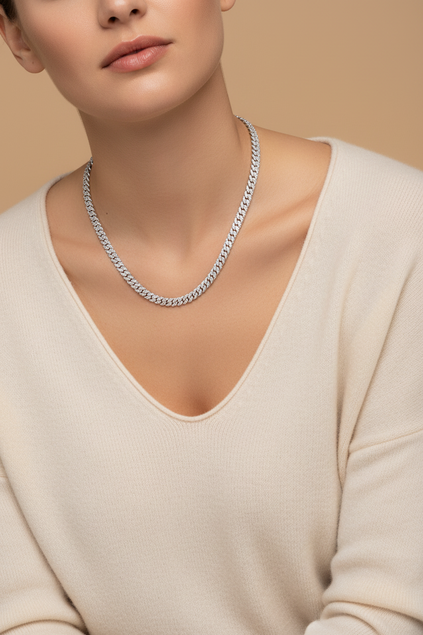 Ladies Silver Chain - 45cm Beige