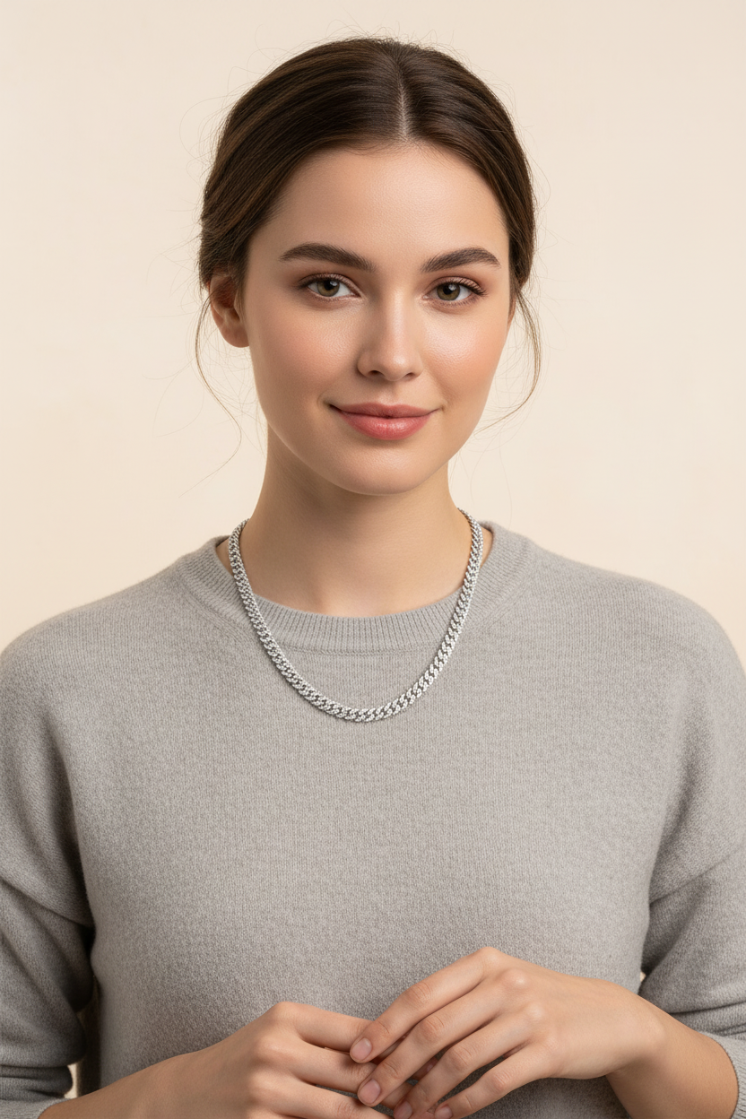 Ladies Silver Chain - 55cm Off-White