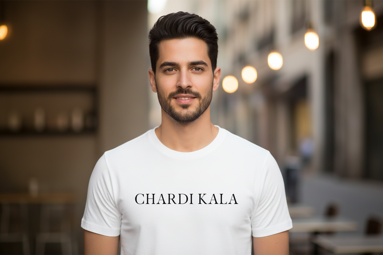 Male Model Close-up - White CHARDI KALA T-shirt