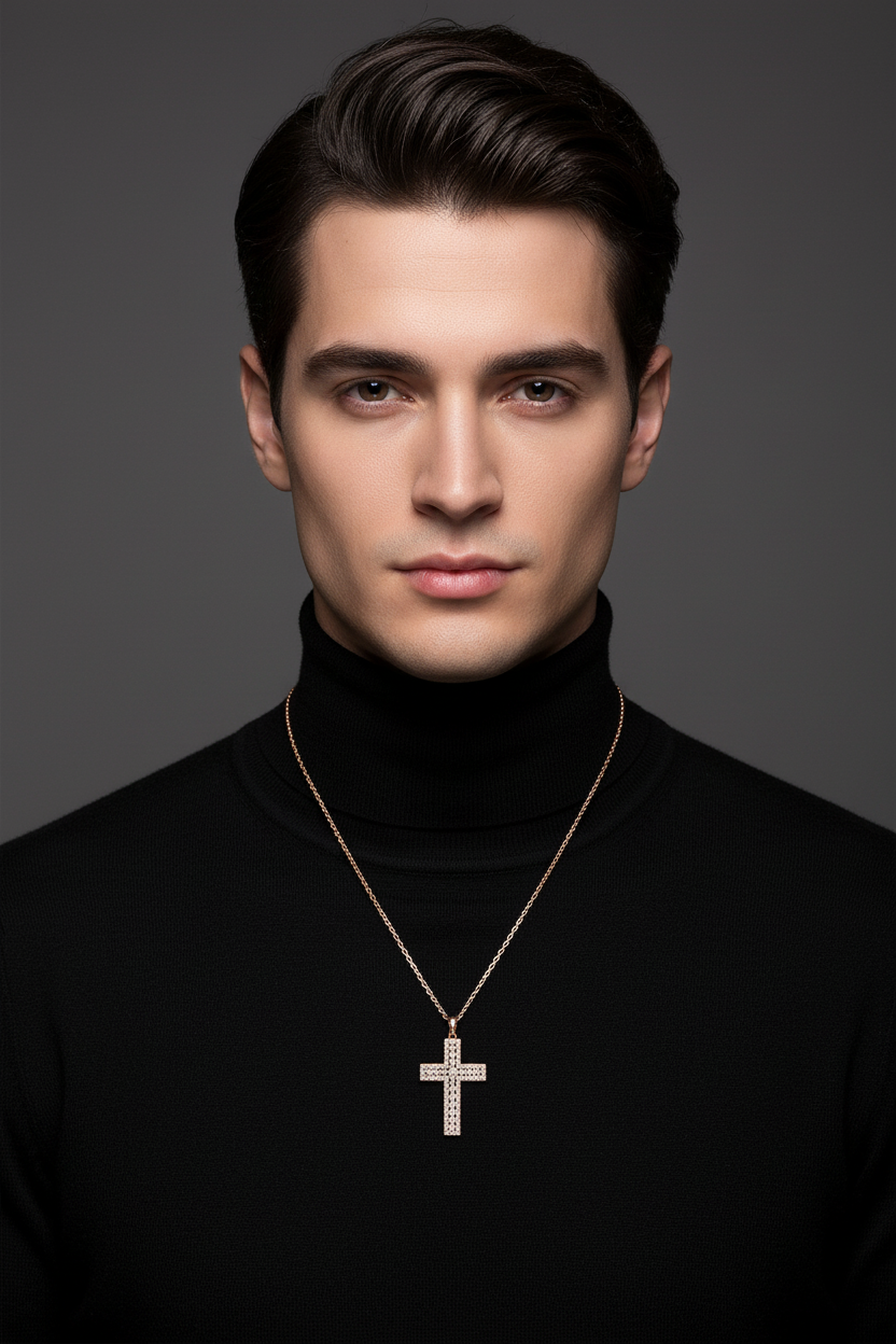 Male Model in Black Turtleneck - Smaller Cross