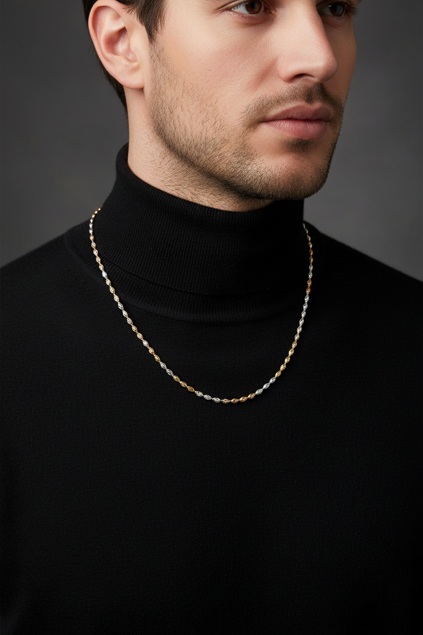 Male Model in Black Turtleneck - Tri-Color Necklace