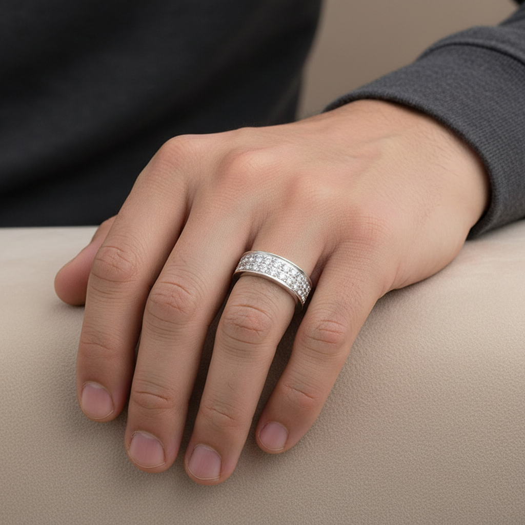 Men's Silver Ring - Beige