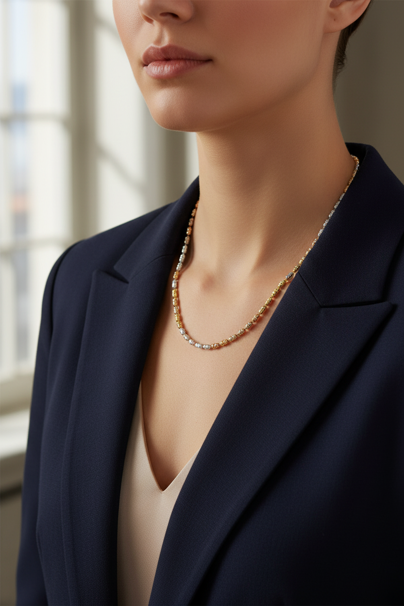 Model in Navy Blazer - 50cm Necklace