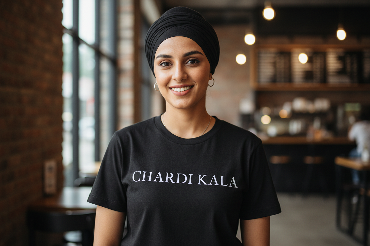 Sikh Female Model Close-up - CHARDI KALA T-shirt