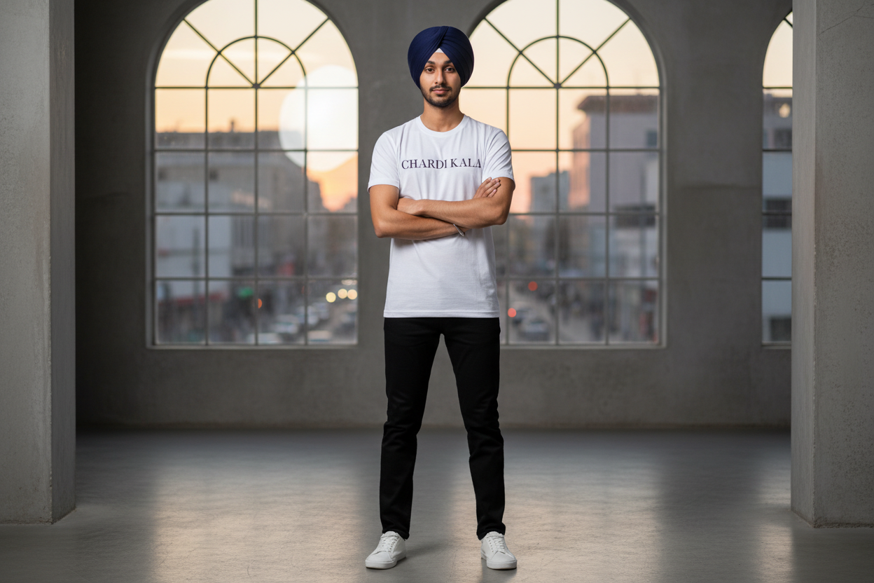 Sikh Male Model - White CHARDI KALA T-shirt
