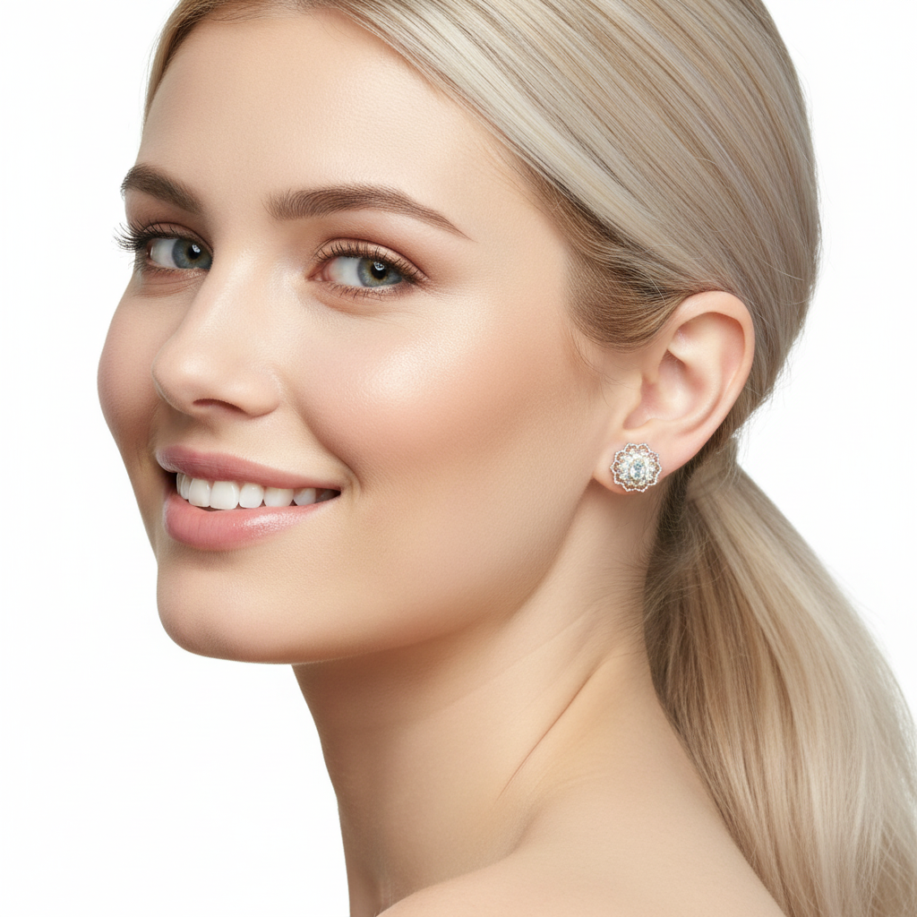 Snowflake Studs 18KW - Model 2