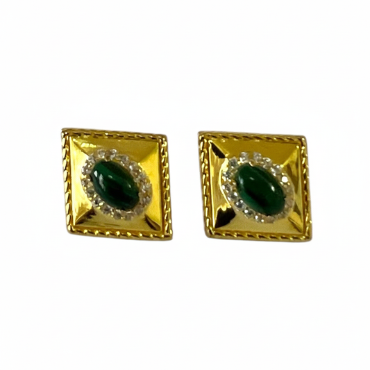 Square Studs Green CZ 18KY - Front Face Only