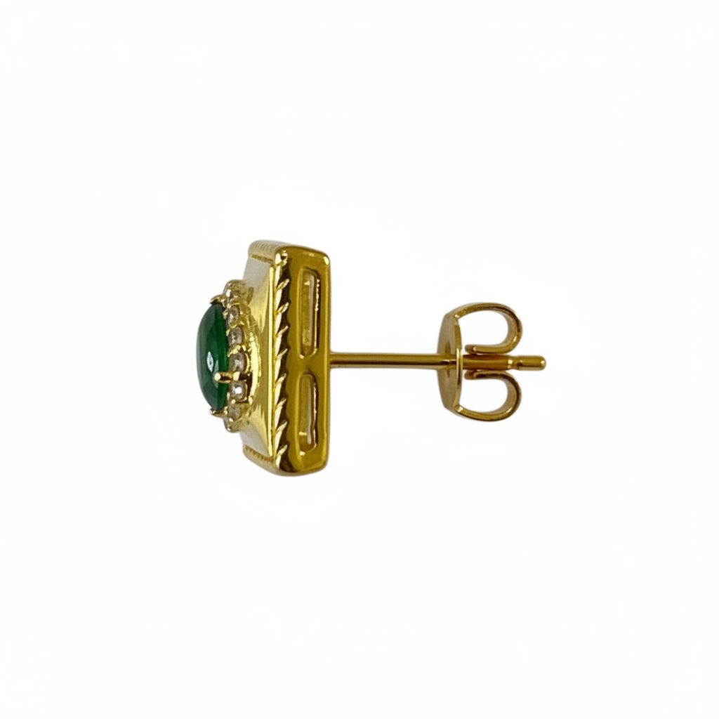 Square Studs Green CZ 18KY - Side Profile