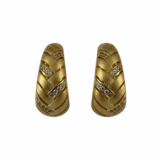 Teardrop Huggie Hoops Gold Striped - Front View