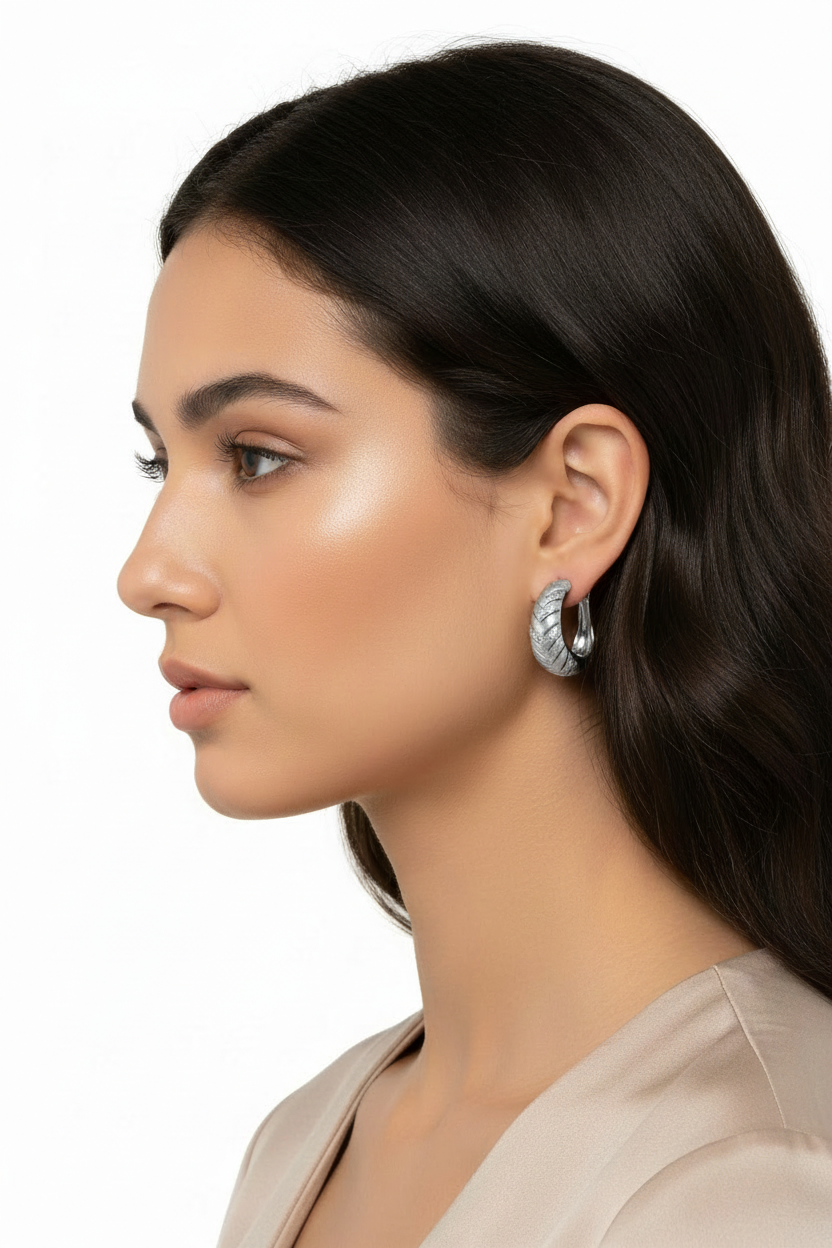 Teardrop Huggie Hoops White Gold - Model Same Style