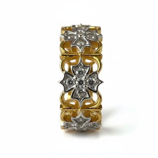 Two-Tone Floral Filigree Ring - Standing