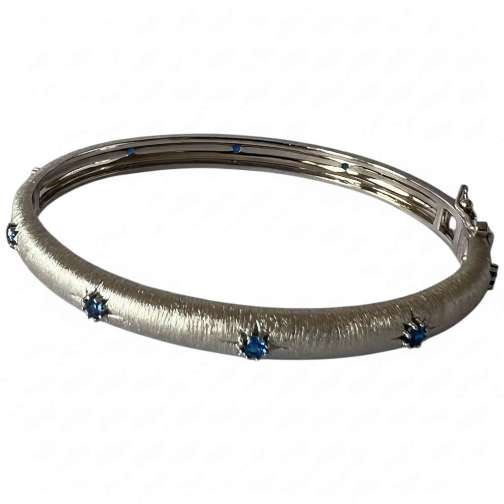 White Gold Silver Bangle Blue CZ - Ultra Front