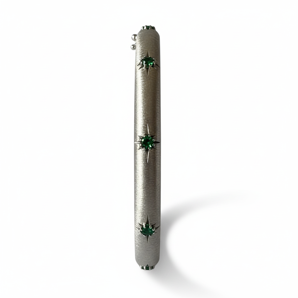 White Gold Silver Bangle Green CZ - Ultra Standing