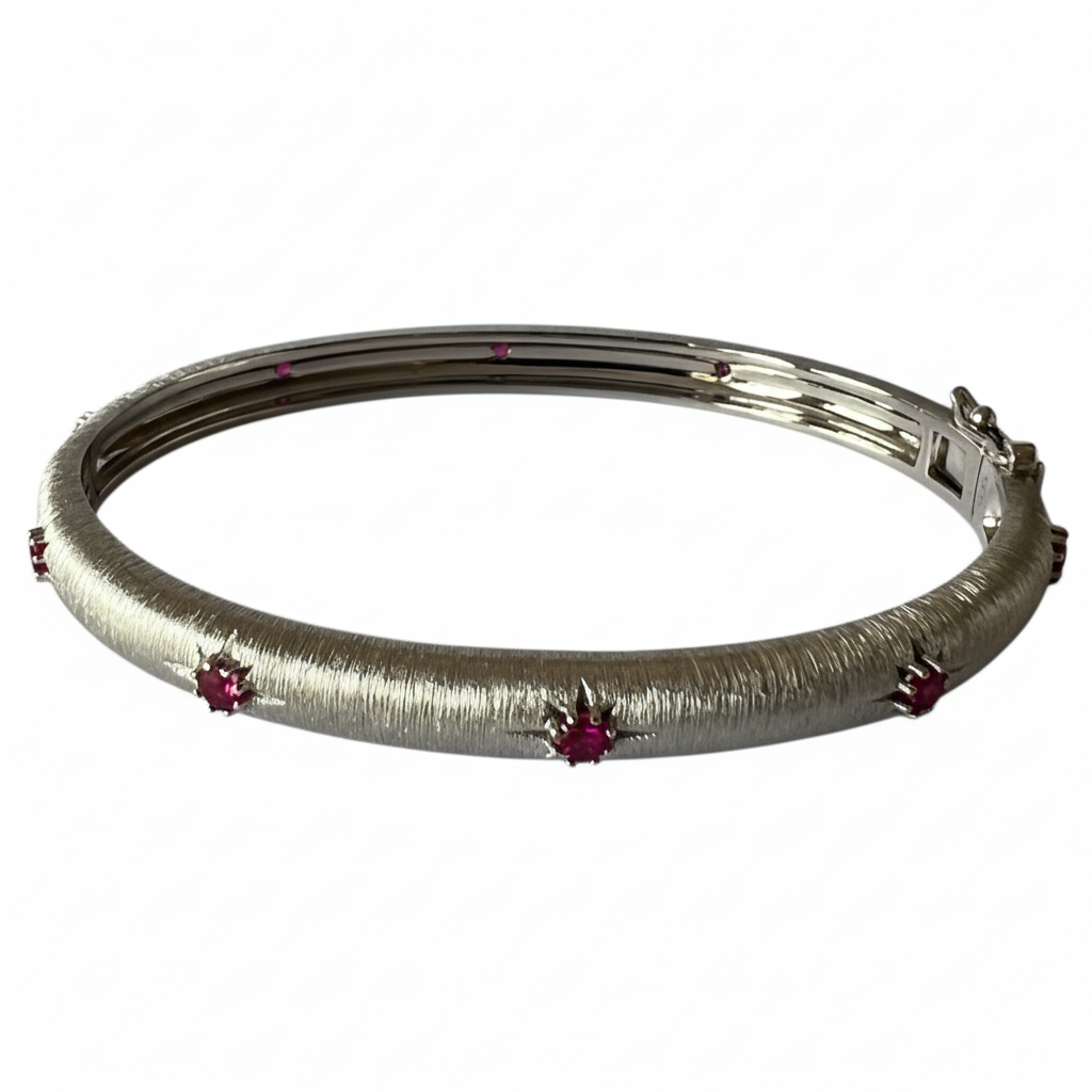 White Gold Silver Bangle Red CZ - Ultra Front