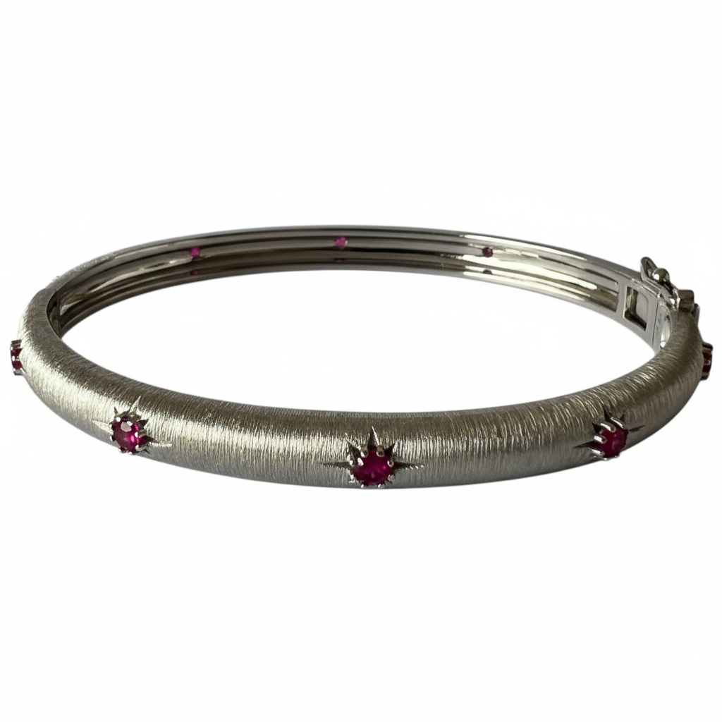White Gold Silver Bangle Red CZ - Ultra Side