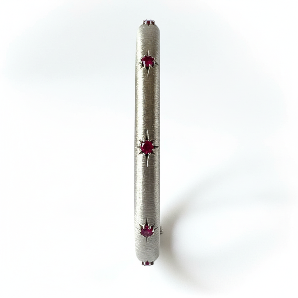 White Gold Silver Bangle Red CZ - Ultra Standing
