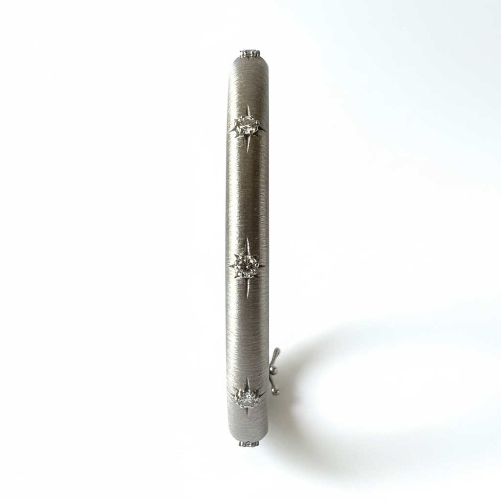 White Gold Silver Bangle White CZ - 90 Degree Standing