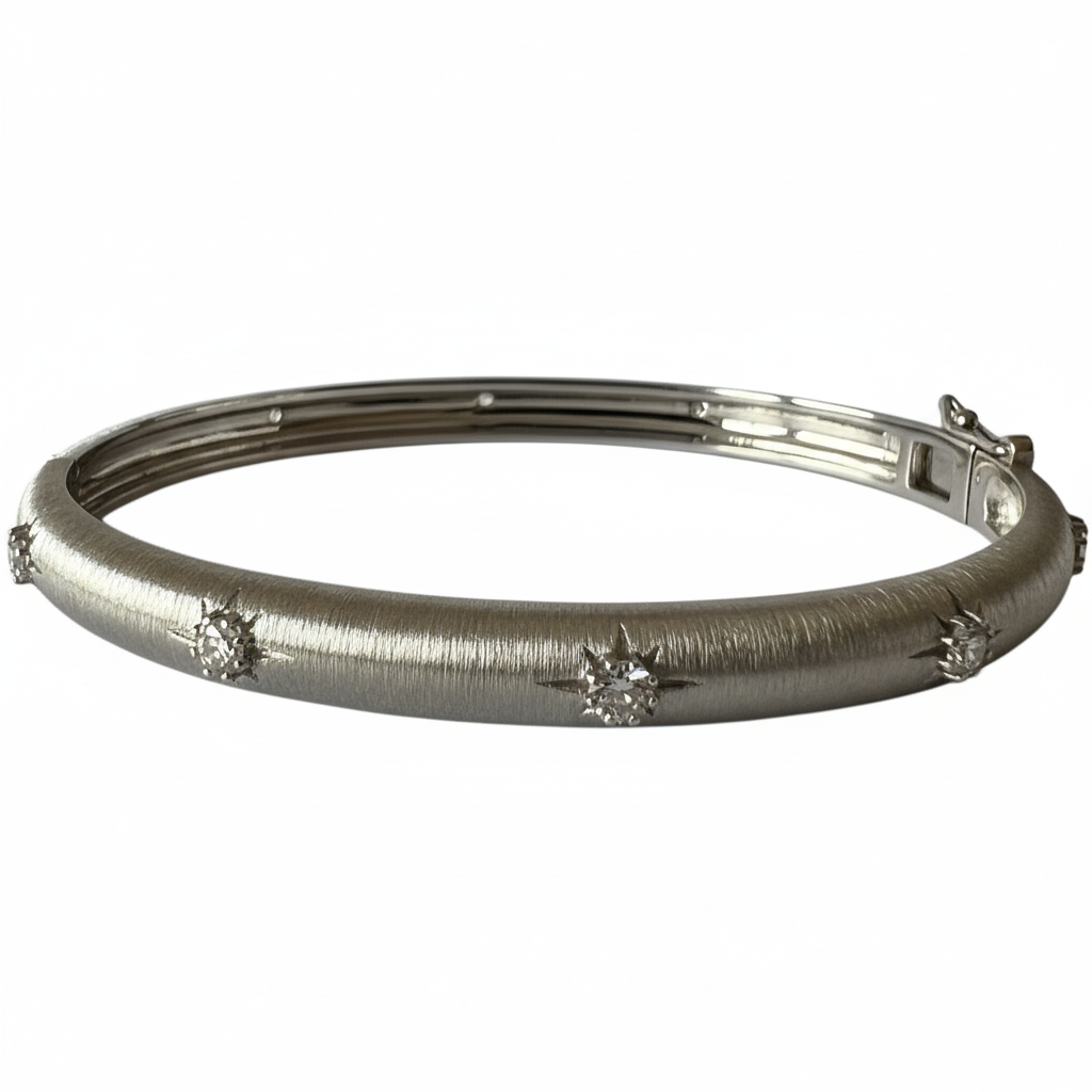 White Gold Silver Bangle White CZ - Ultra Side