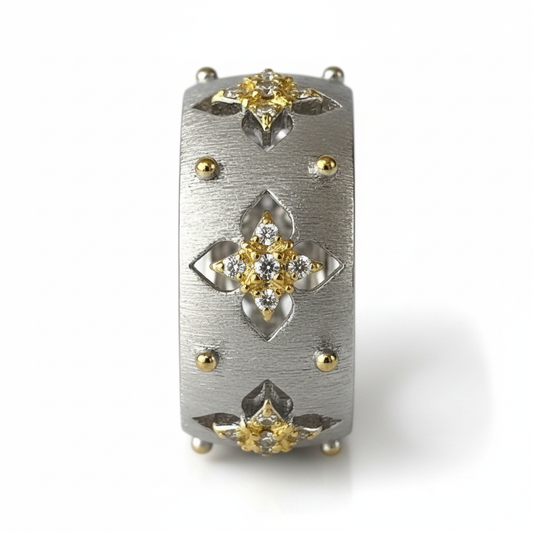 White Gold Silver Textured Ring - Standing Recreated