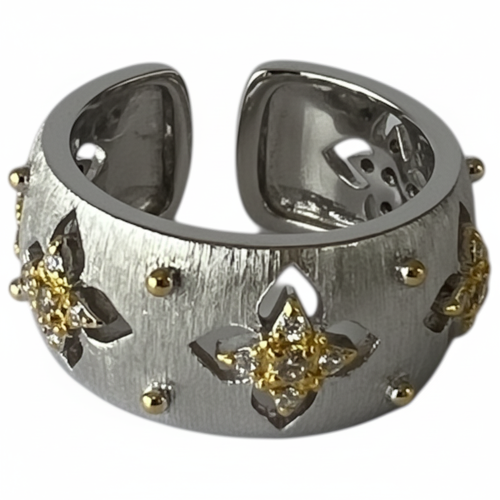 White Gold Silver Textured Ring - Ultra Bright Clear Sharp