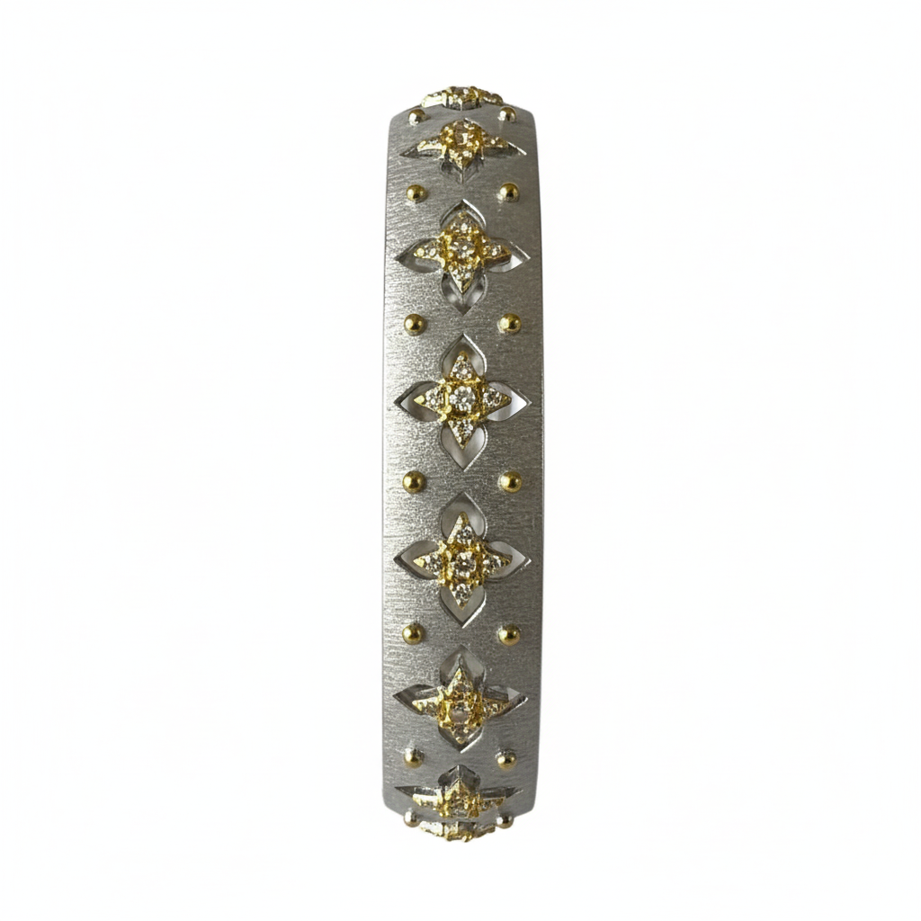 White Gold Silver Thick Bangle Yellow Gold Florals - Ultra Standing