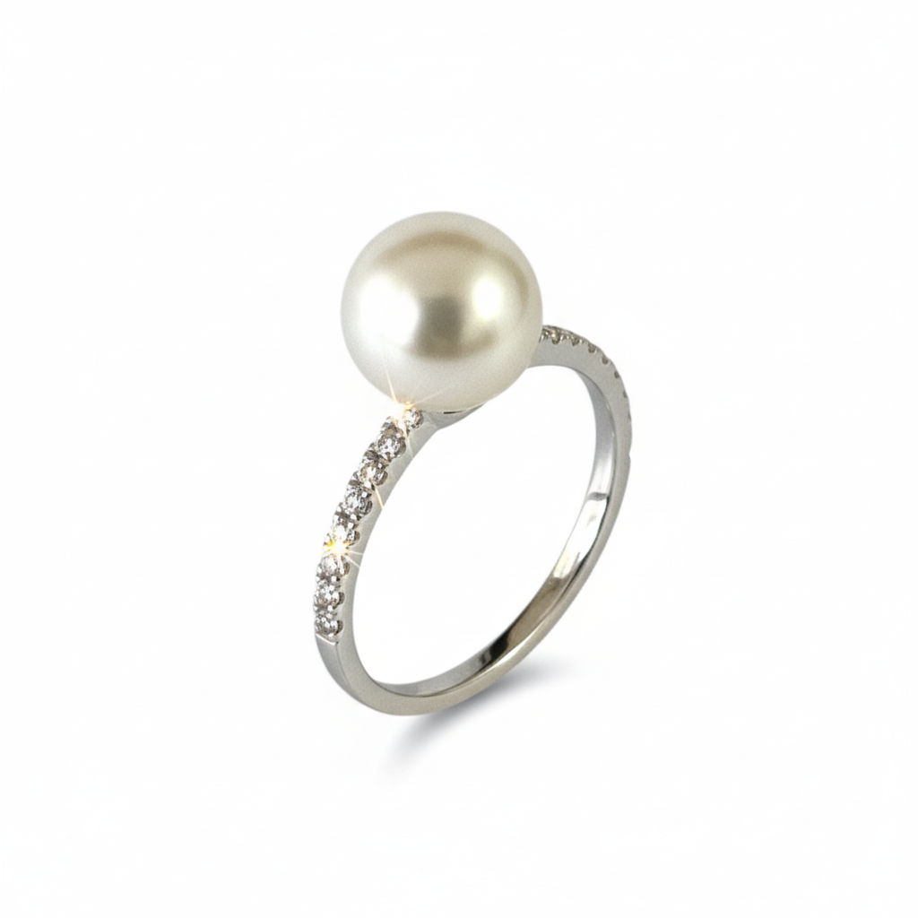 White Pearl Ring - Standing with Band Visible