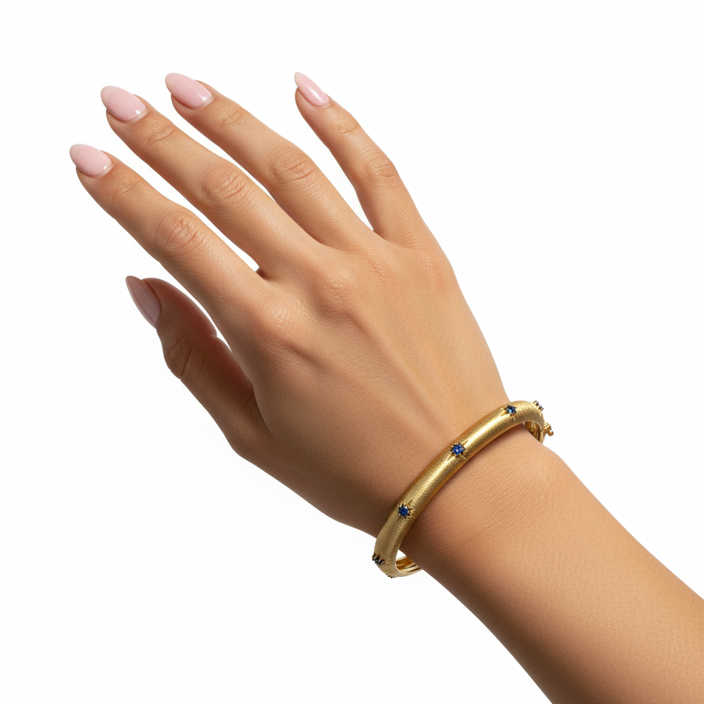 Yellow Gold Bangle Blue CZ - Ultra On Wrist