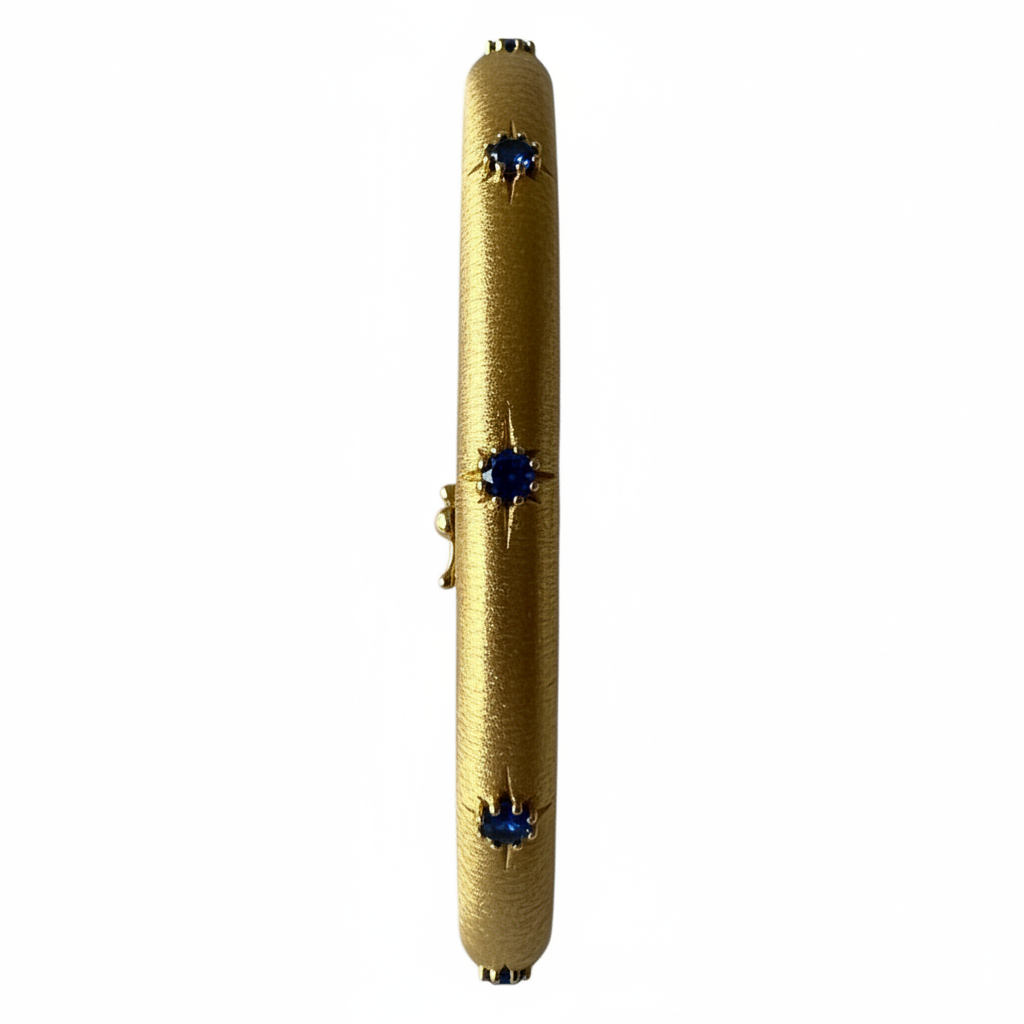 Yellow Gold Bangle Blue CZ - Ultra Side