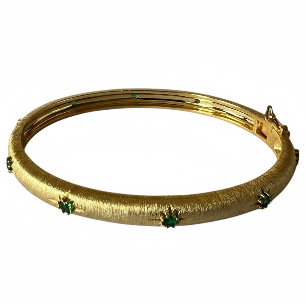 Yellow Gold Bangle Green CZ - Ultra Front
