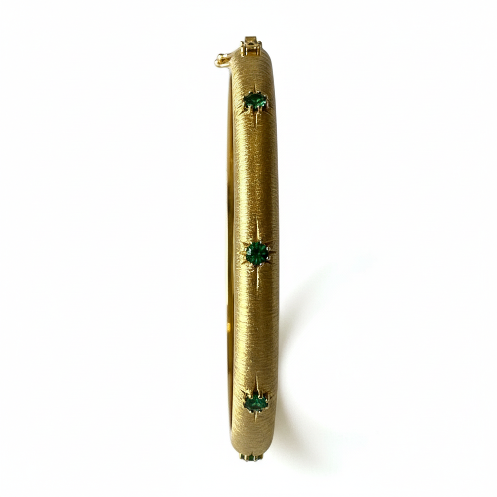 Yellow Gold Bangle Green CZ - Ultra Standing