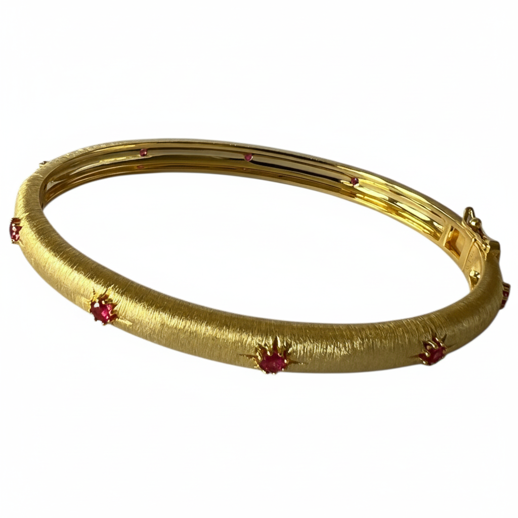 Yellow Gold Bangle Red CZ - Ultra 45 Degree