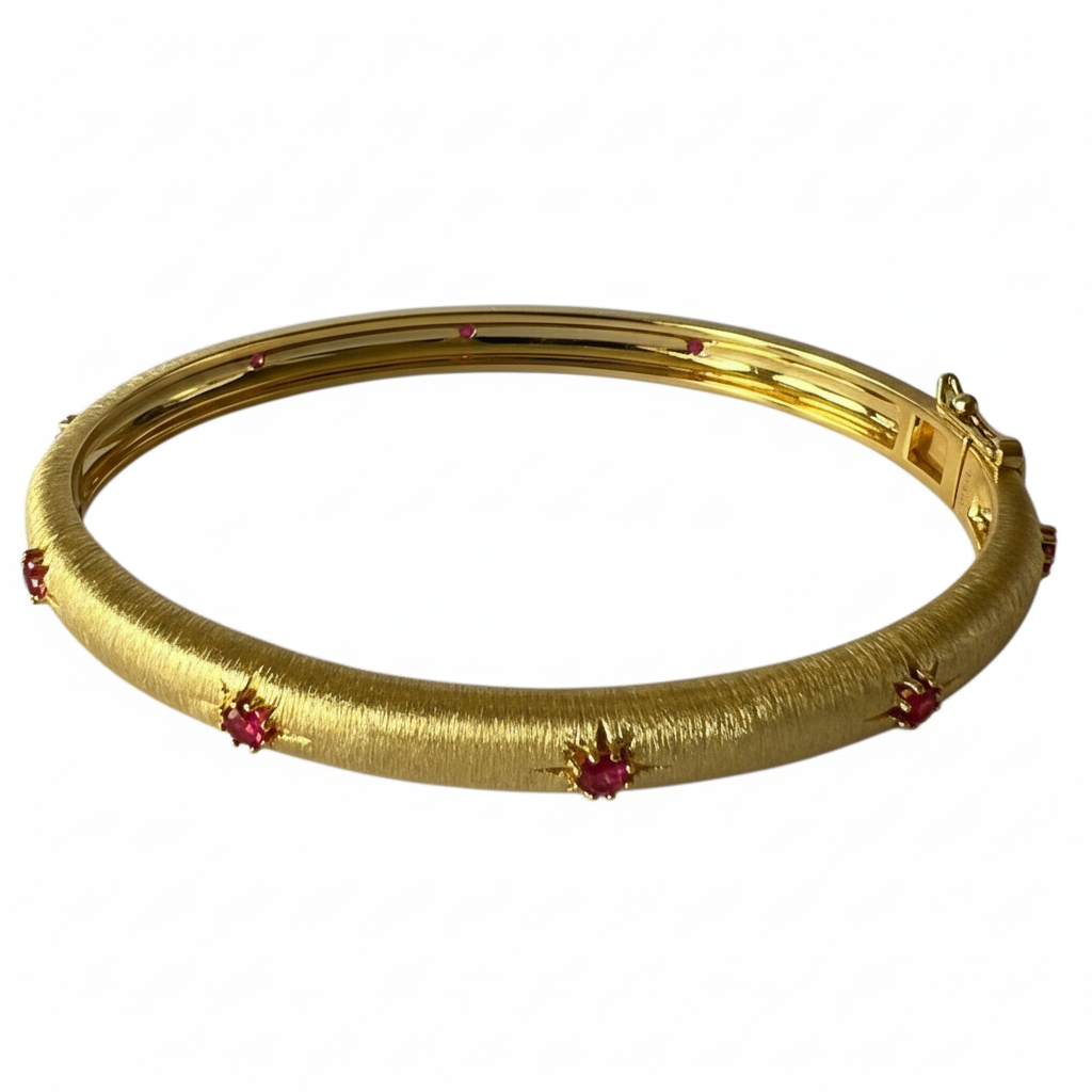Yellow Gold Bangle Red CZ - Ultra Front