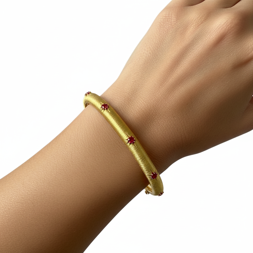 Yellow Gold Bangle Red CZ - Ultra On Wrist