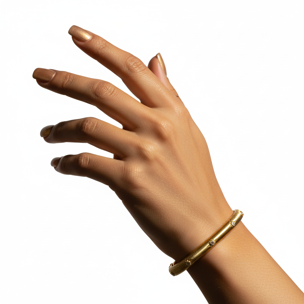 Yellow Gold Bangle White CZ - Extremely Dramatic
