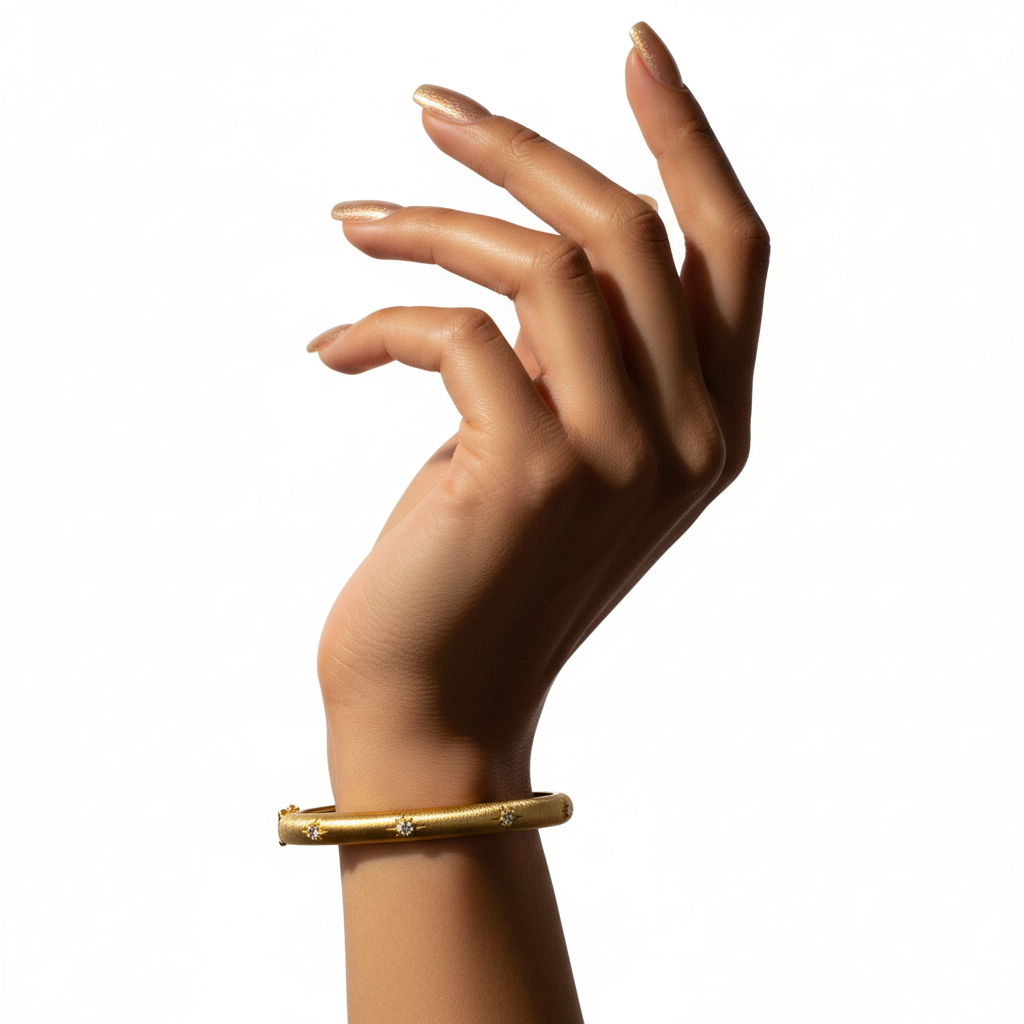 Yellow Gold Bangle White CZ - Standing on Hand