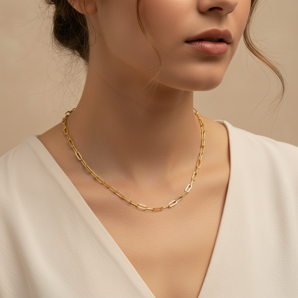 Yellow Gold Paperclip - Beige