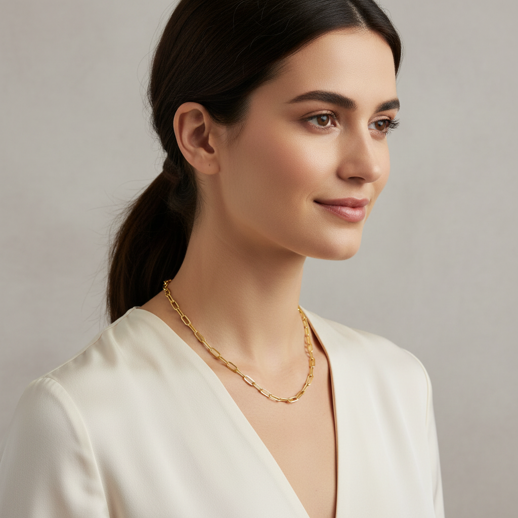 Yellow Gold Paperclip Chain - Grey