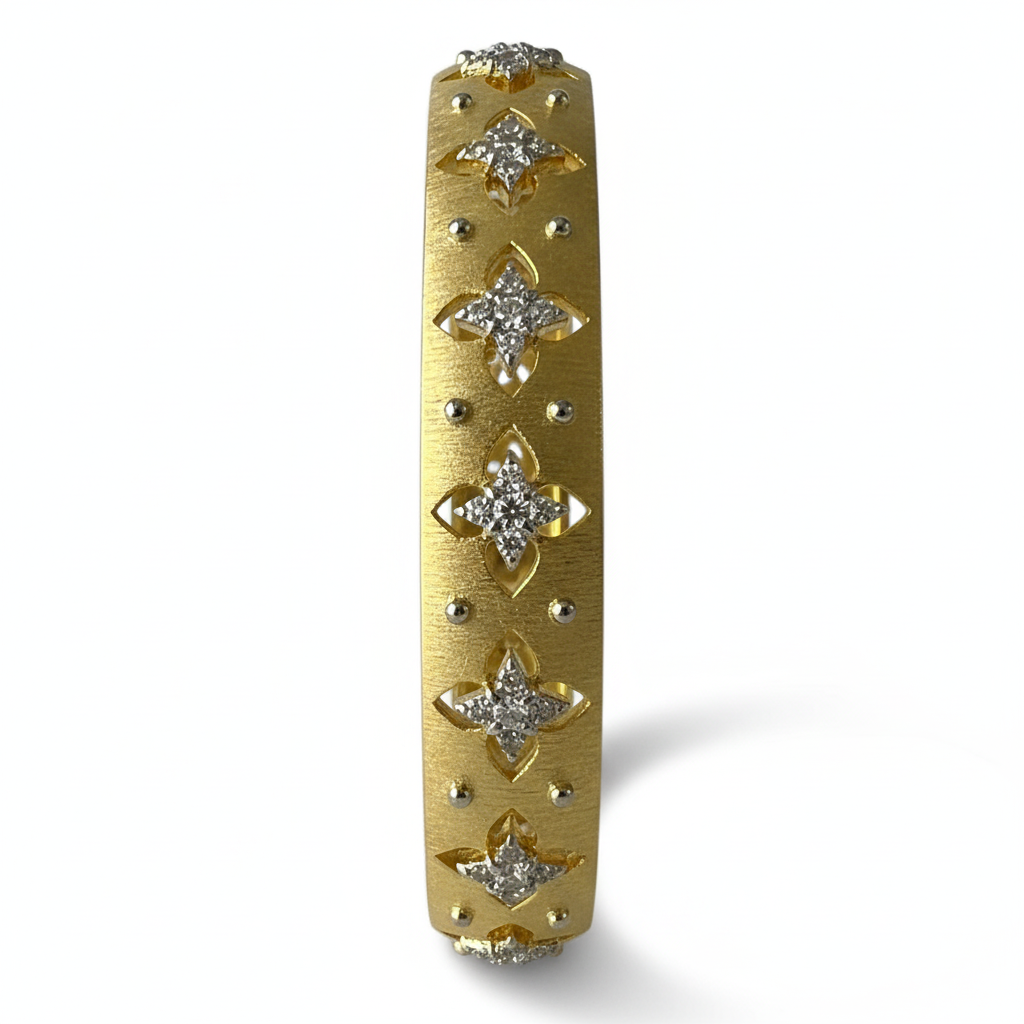 Yellow Gold Thick Bangle White CZ - Ultra Standing